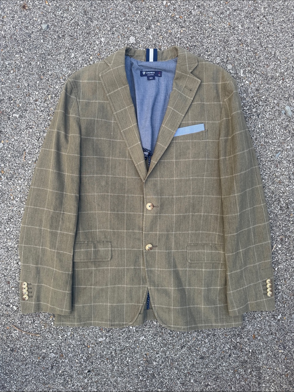Daniel Cremieux Olive Windowpane Sport Coat w/ Light Blue Pocket Square Accent M